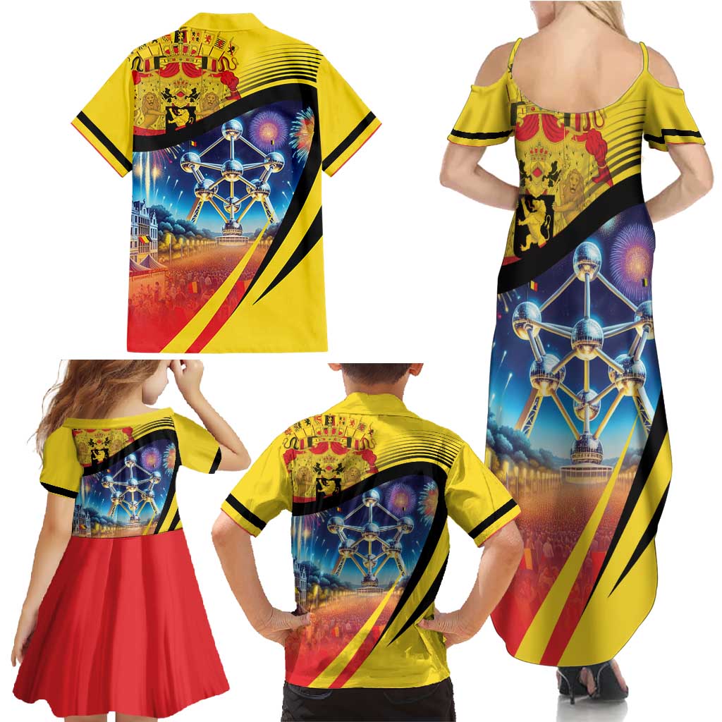Belgium National Day Family Matching Summer Maxi Dress and Hawaiian Shirt Atomium Leo Belgicus