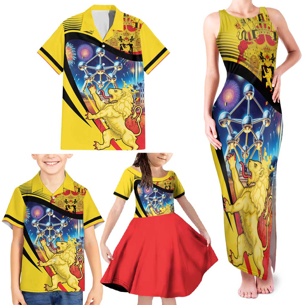 Belgium National Day Family Matching Tank Maxi Dress and Hawaiian Shirt Atomium Leo Belgicus