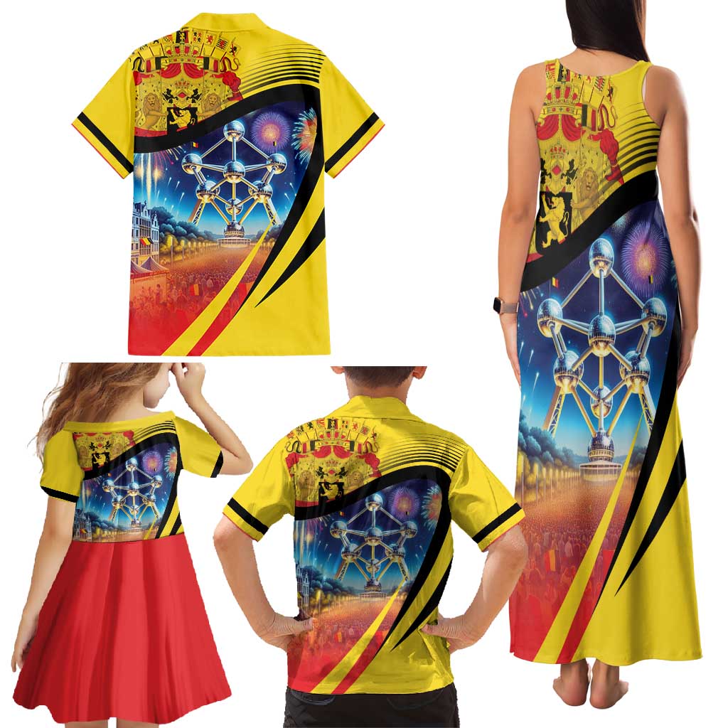 Belgium National Day Family Matching Tank Maxi Dress and Hawaiian Shirt Atomium Leo Belgicus