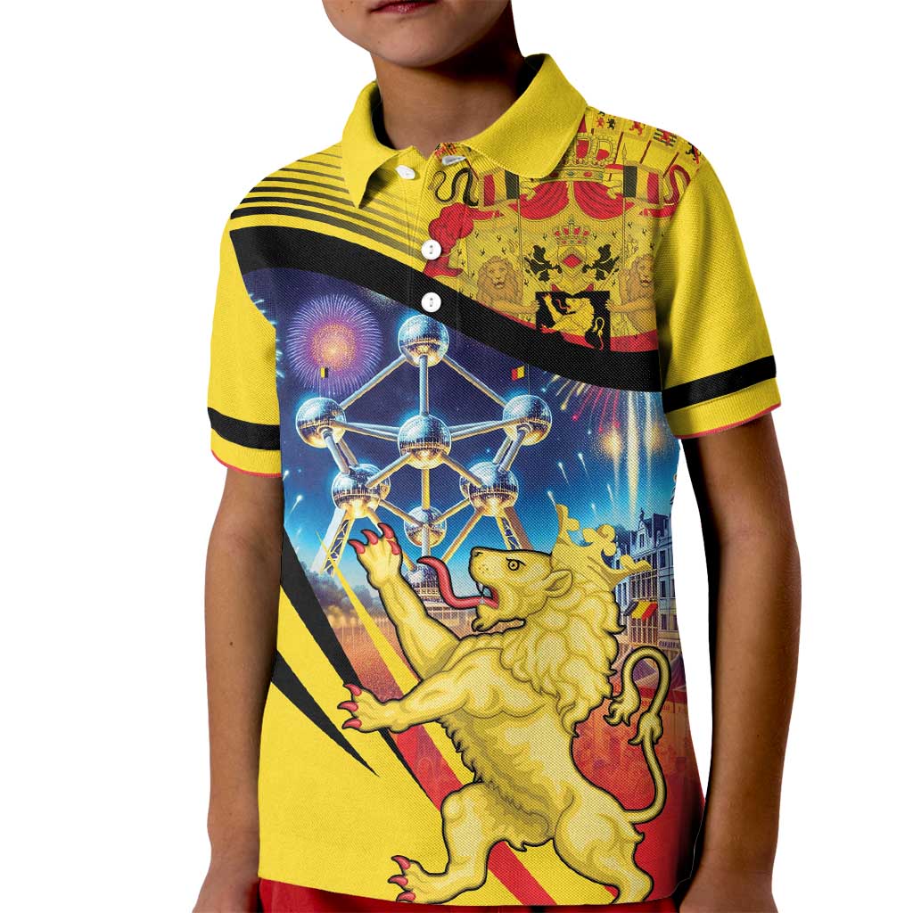 Belgium National Day Kid Polo Shirt Atomium Leo Belgicus