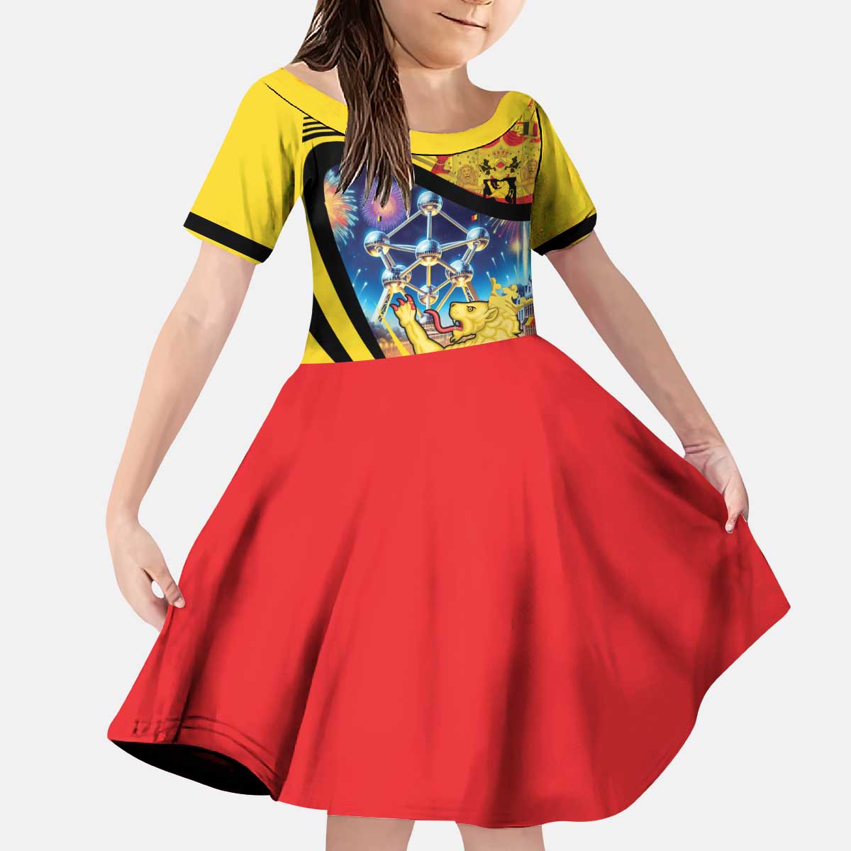 Belgium National Day Kid Short Sleeve Dress Atomium Leo Belgicus
