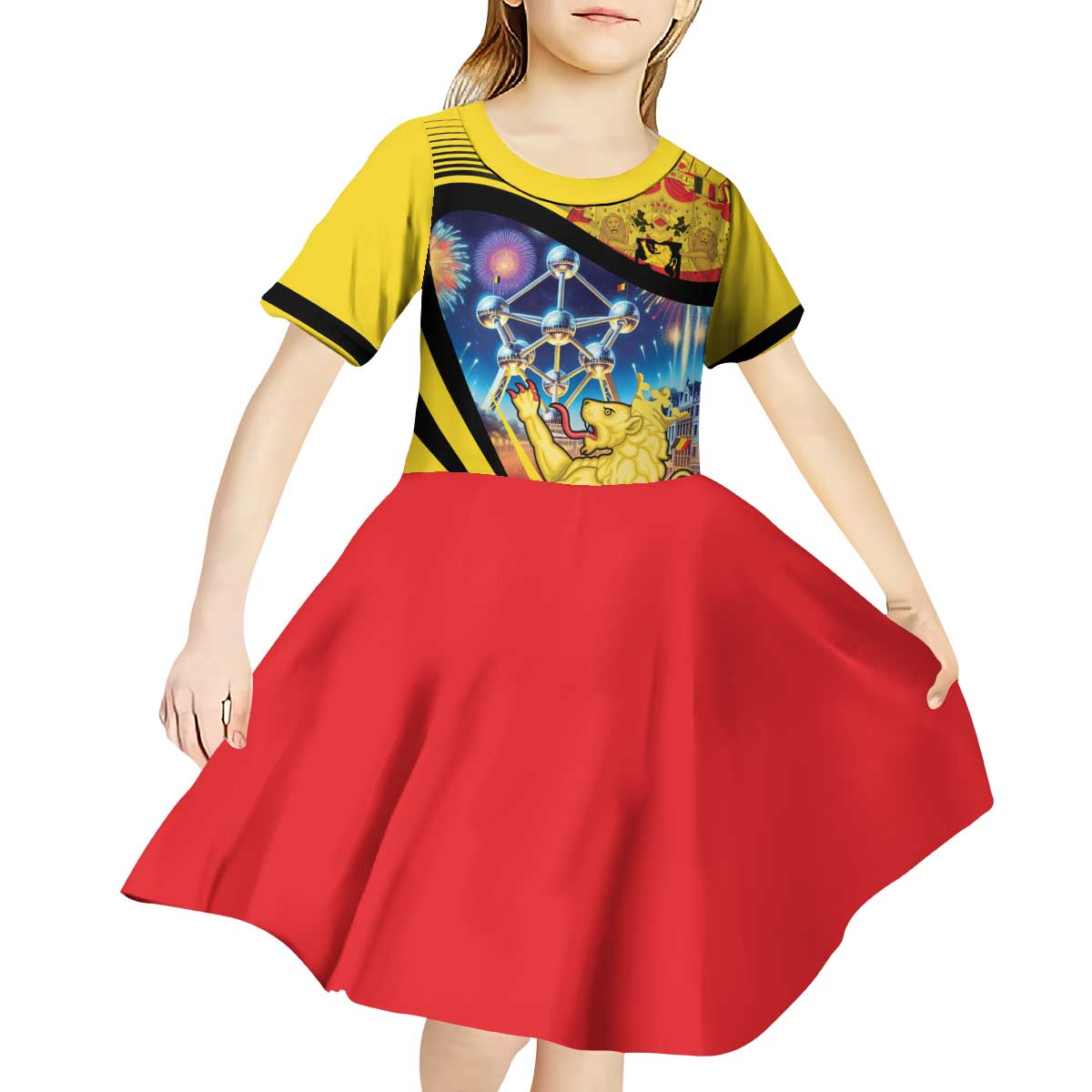 Belgium National Day Kid Short Sleeve Dress Atomium Leo Belgicus