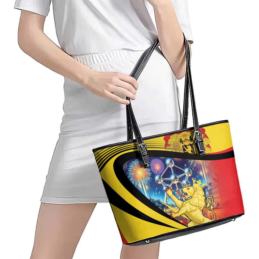 Belgium National Day Leather Tote Bag Atomium Leo Belgicus