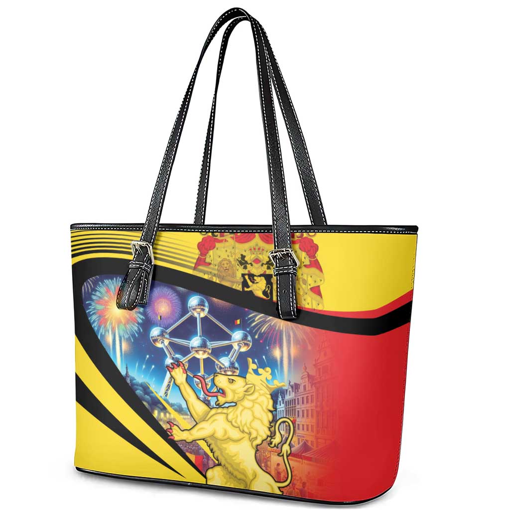 Belgium National Day Leather Tote Bag Atomium Leo Belgicus