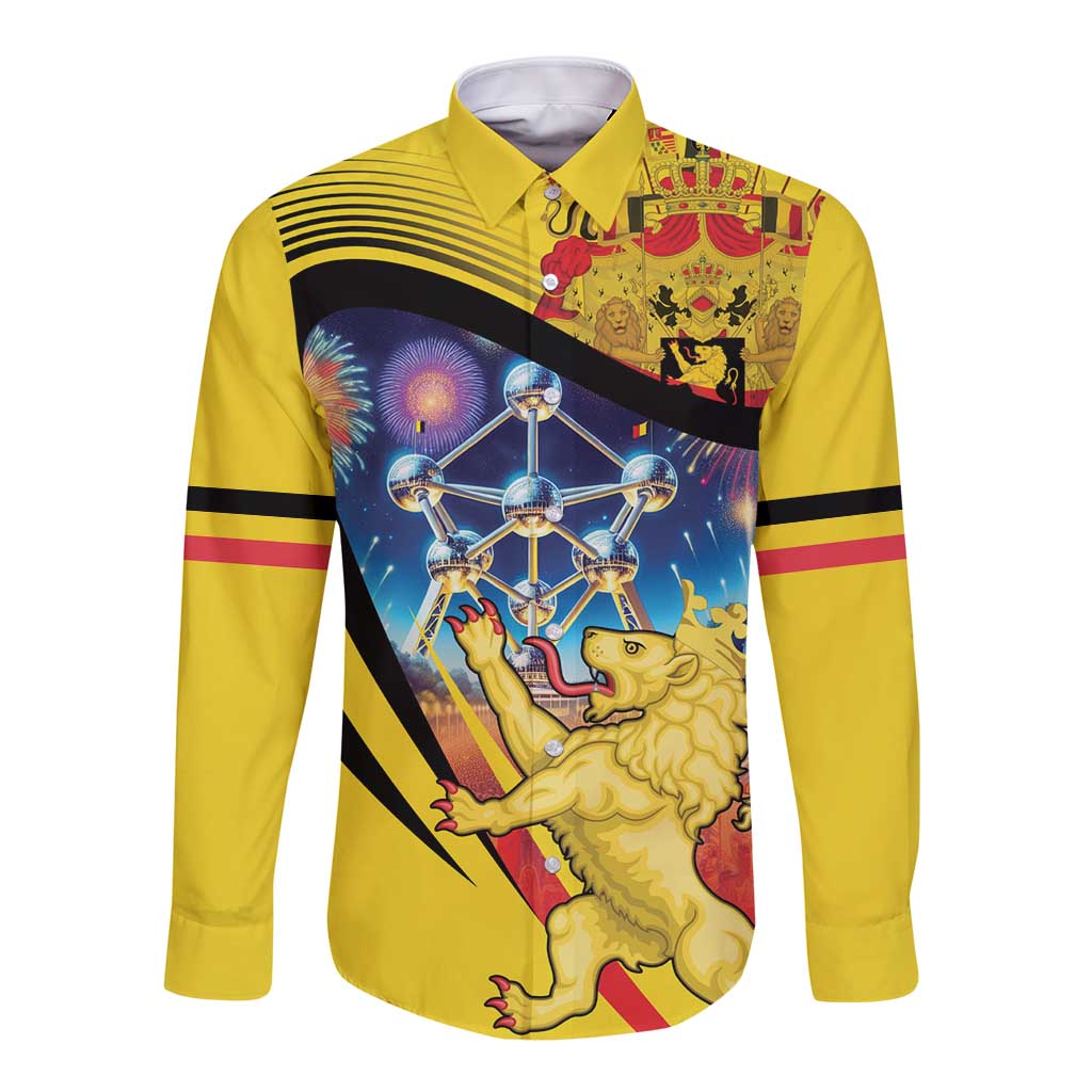 Belgium National Day Long Sleeve Button Shirt Atomium Leo Belgicus