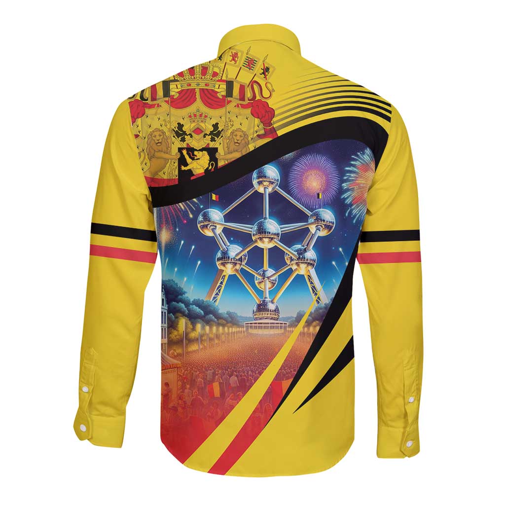 Belgium National Day Long Sleeve Button Shirt Atomium Leo Belgicus