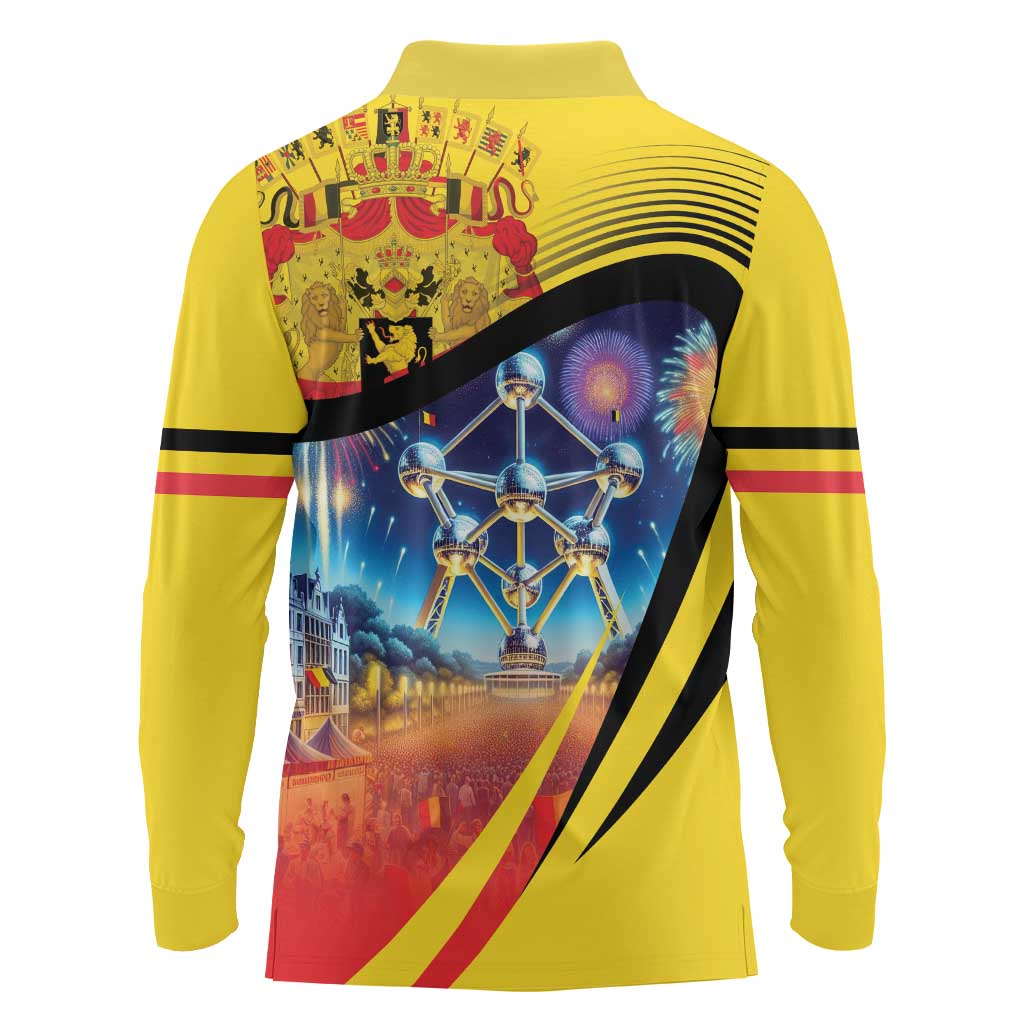 Belgium National Day Long Sleeve Polo Shirt Atomium Leo Belgicus