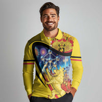 Belgium National Day Long Sleeve Polo Shirt Atomium Leo Belgicus