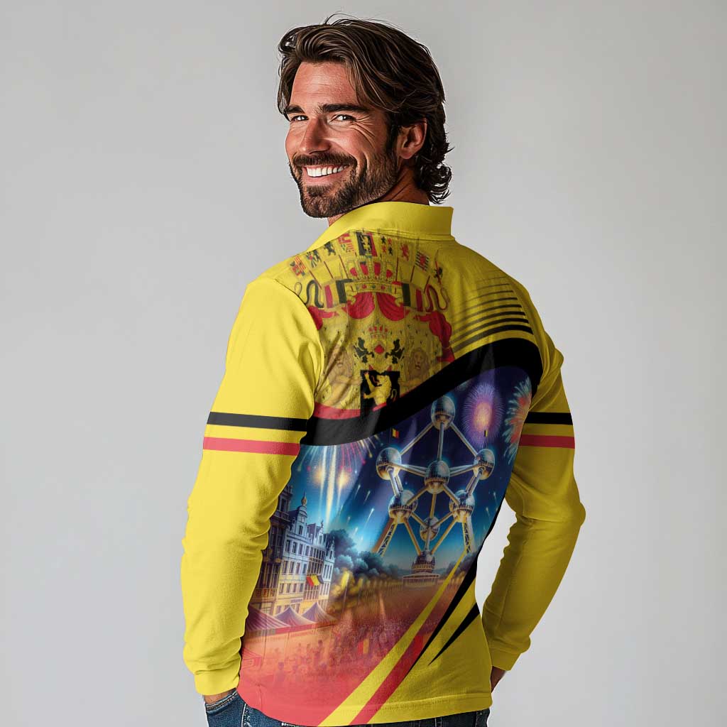 Belgium National Day Long Sleeve Polo Shirt Atomium Leo Belgicus