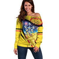 Belgium National Day Off Shoulder Sweater Atomium Leo Belgicus