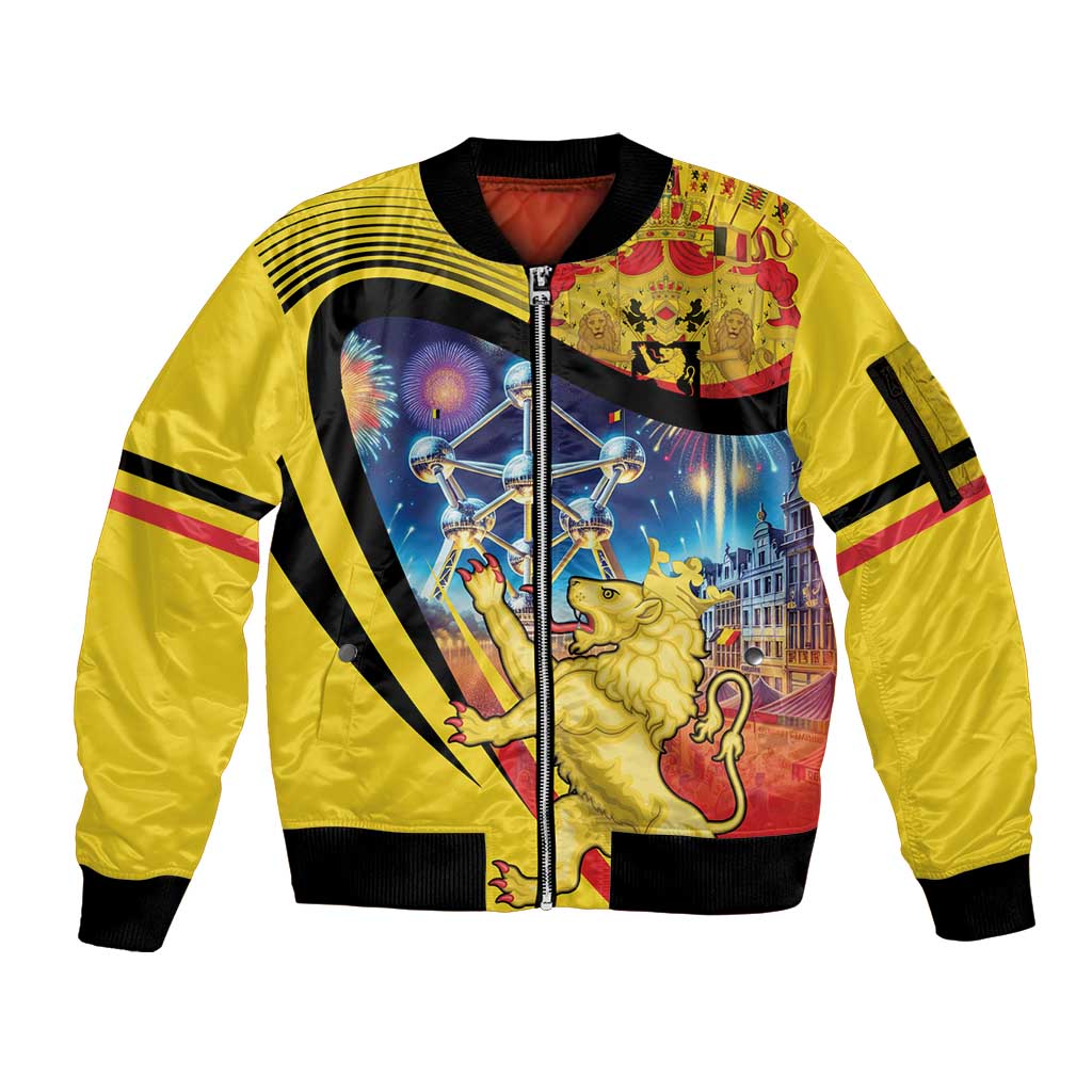 Belgium National Day Sleeve Zip Bomber Jacket Atomium Leo Belgicus