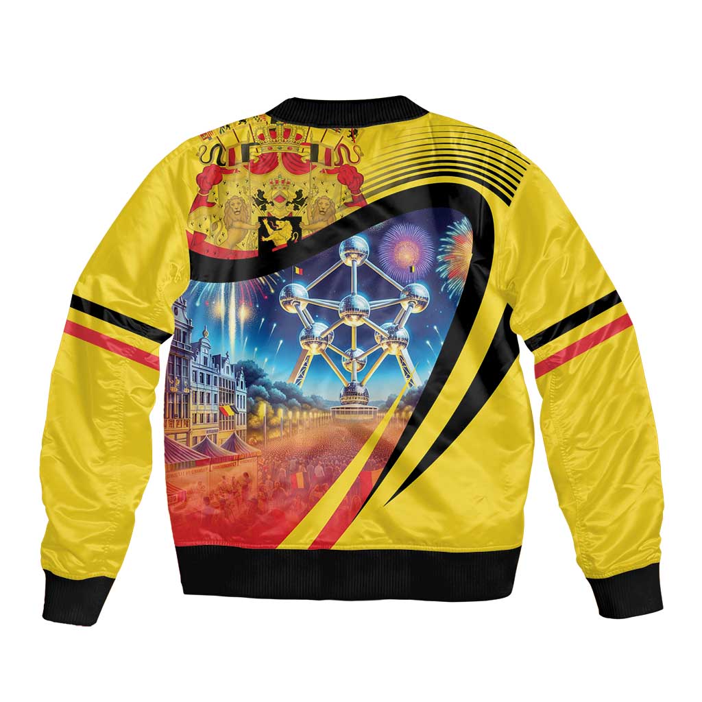 Belgium National Day Sleeve Zip Bomber Jacket Atomium Leo Belgicus