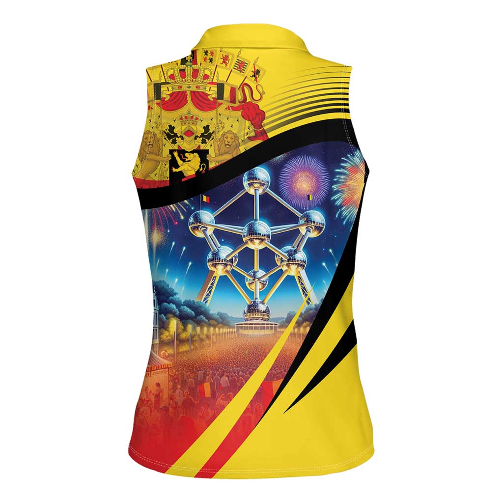 Belgium National Day Women Sleeveless Polo Shirt Atomium Leo Belgicus