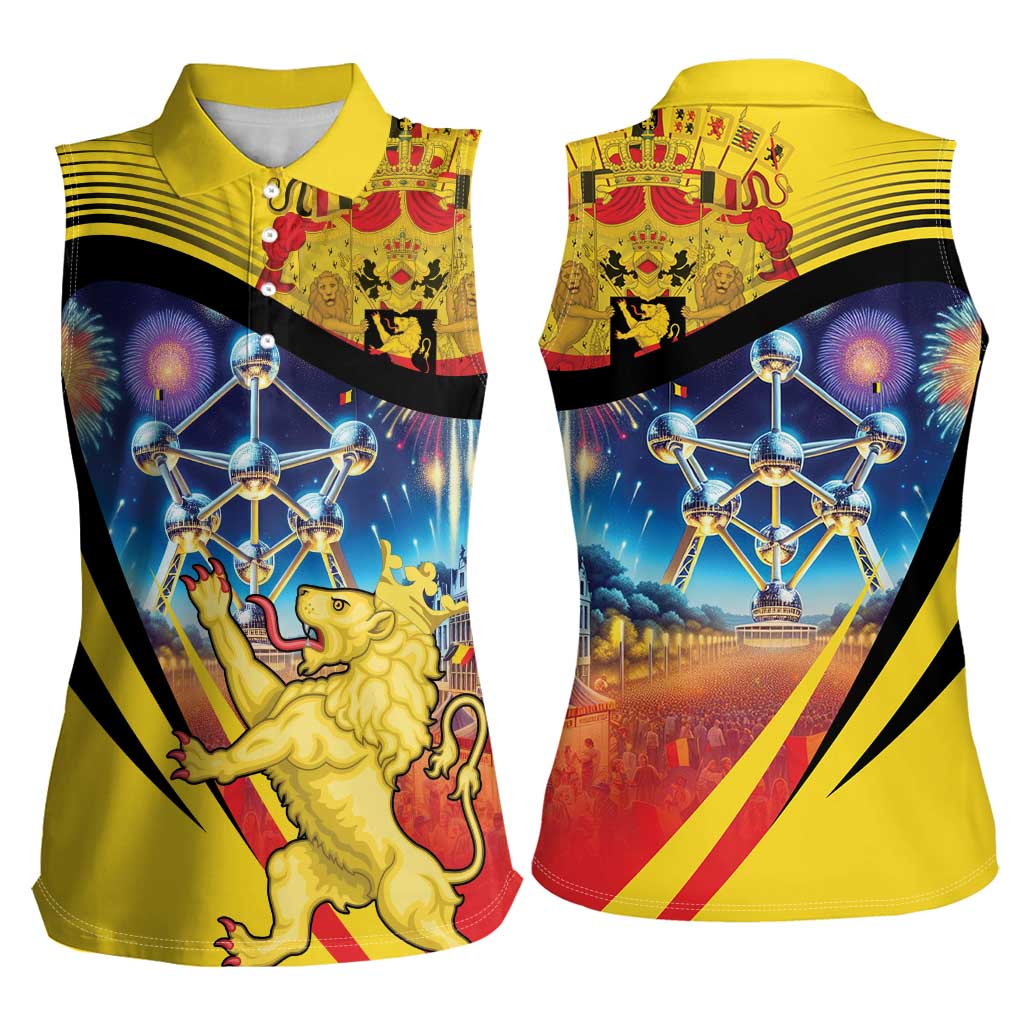 Belgium National Day Women Sleeveless Polo Shirt Atomium Leo Belgicus
