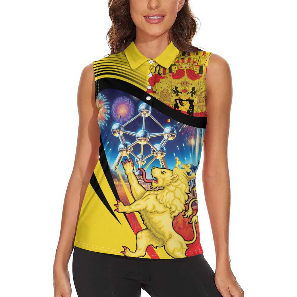 Belgium National Day Women Sleeveless Polo Shirt Atomium Leo Belgicus