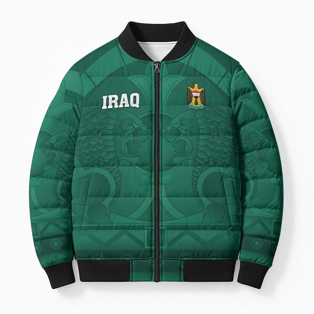 Iraq Football Custom Bomber Puffer Jacket Mesopotamian Lion Pattern