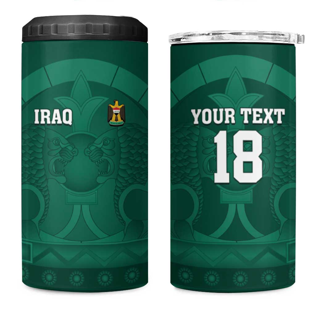Iraq Football Custom 4 in 1 Can Cooler Tumbler Mesopotamian Lion Pattern