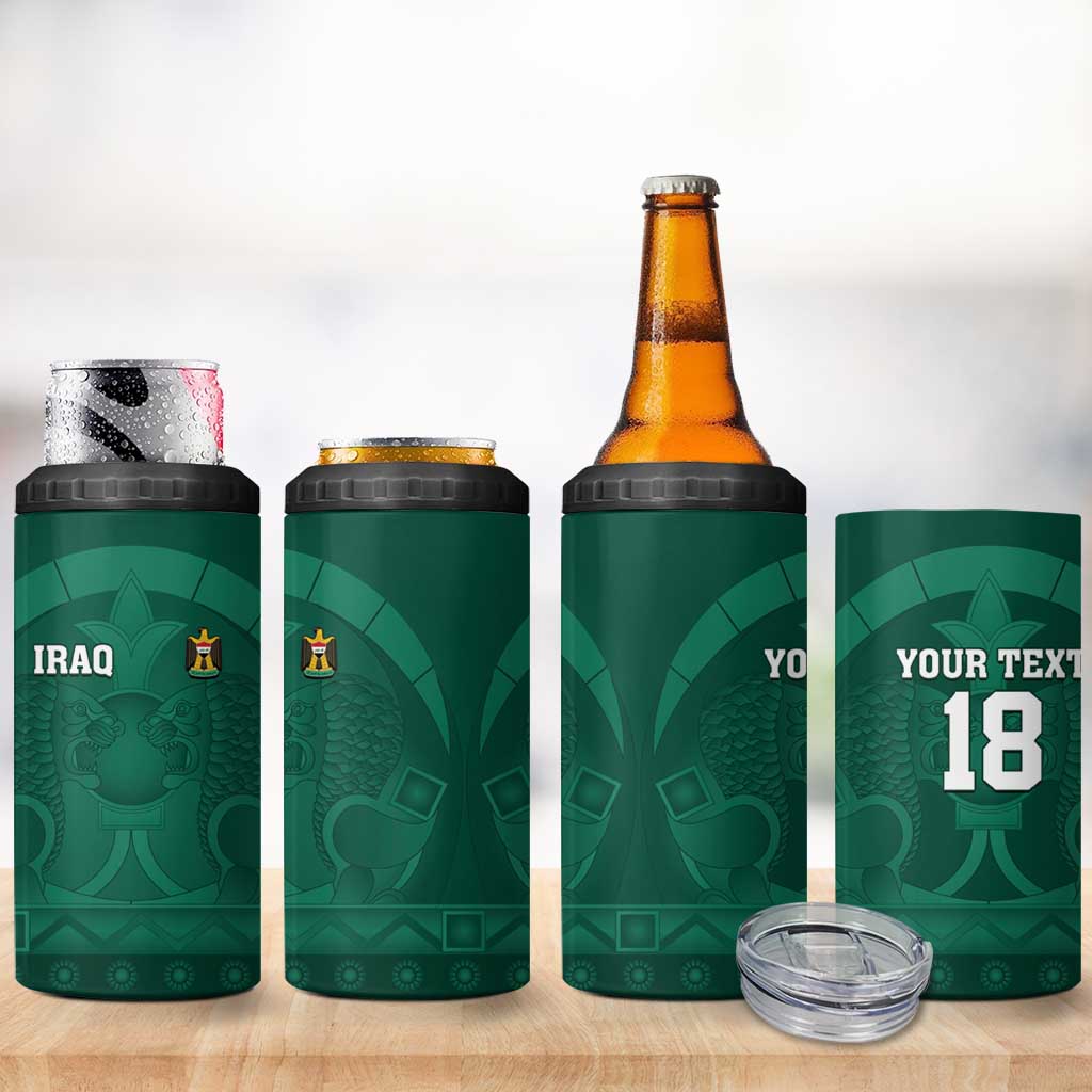 Iraq Football Custom 4 in 1 Can Cooler Tumbler Mesopotamian Lion Pattern
