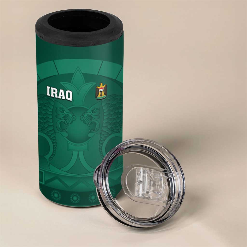 Iraq Football Custom 4 in 1 Can Cooler Tumbler Mesopotamian Lion Pattern