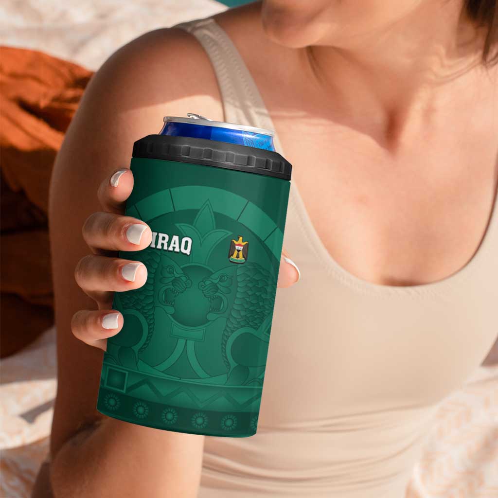 Iraq Football Custom 4 in 1 Can Cooler Tumbler Mesopotamian Lion Pattern