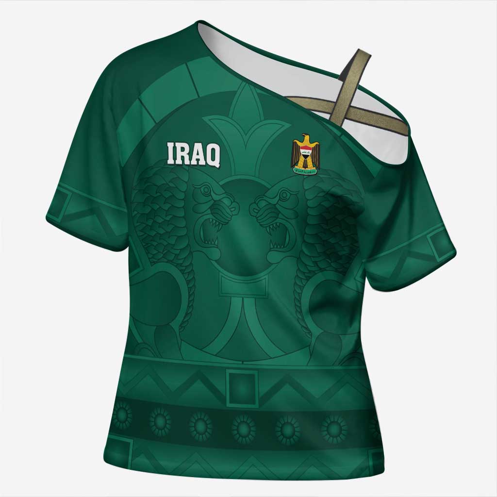 Iraq Football Custom Cross Shoulder Shirt Mesopotamian Lion Pattern