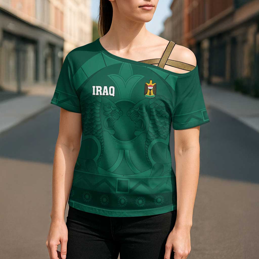 Iraq Football Custom Cross Shoulder Shirt Mesopotamian Lion Pattern