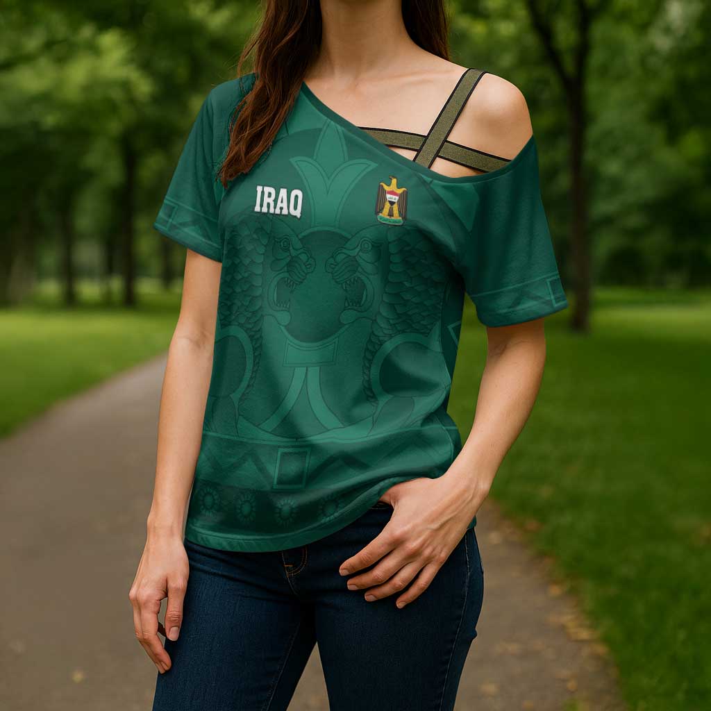 Iraq Football Custom Cross Shoulder Shirt Mesopotamian Lion Pattern