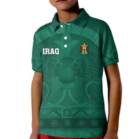 Iraq Football Custom Kid Polo Shirt Mesopotamian Lion Pattern