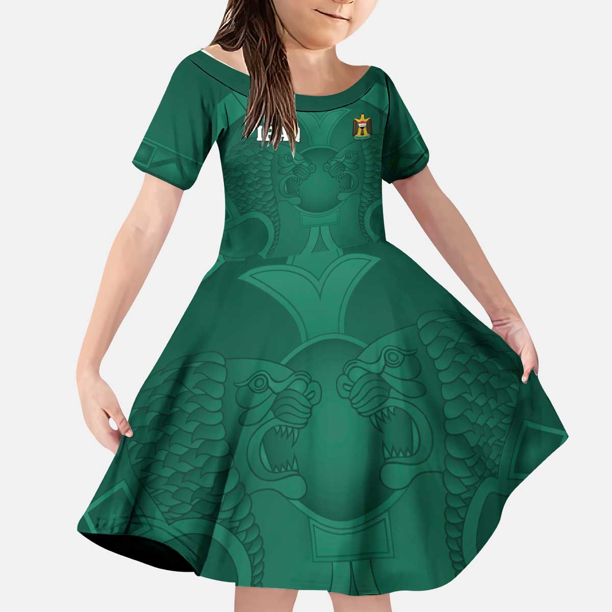 Iraq Football Custom Kid Short Sleeve Dress Mesopotamian Lion Pattern