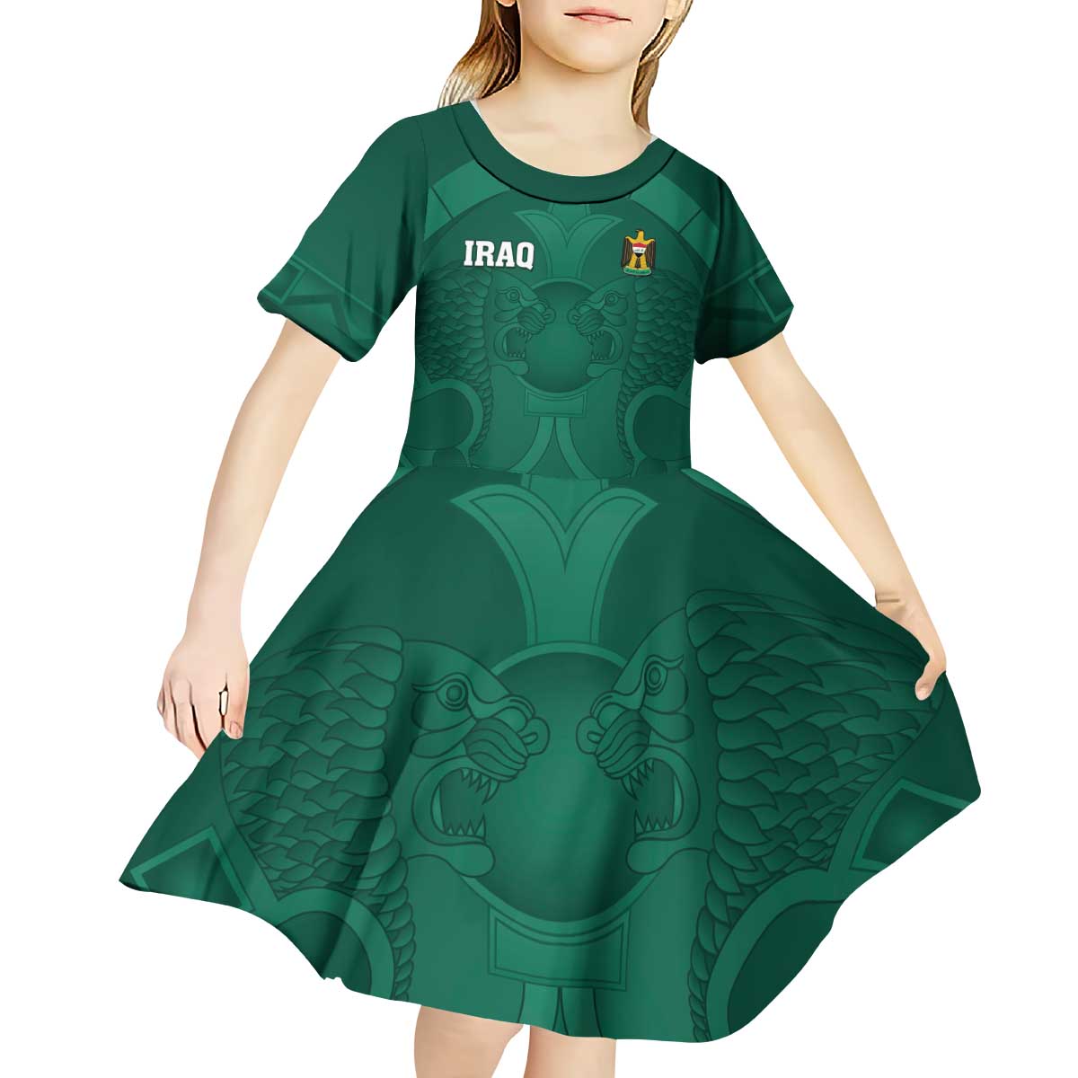 Iraq Football Custom Kid Short Sleeve Dress Mesopotamian Lion Pattern