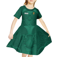 Iraq Football Custom Kid Short Sleeve Dress Mesopotamian Lion Pattern