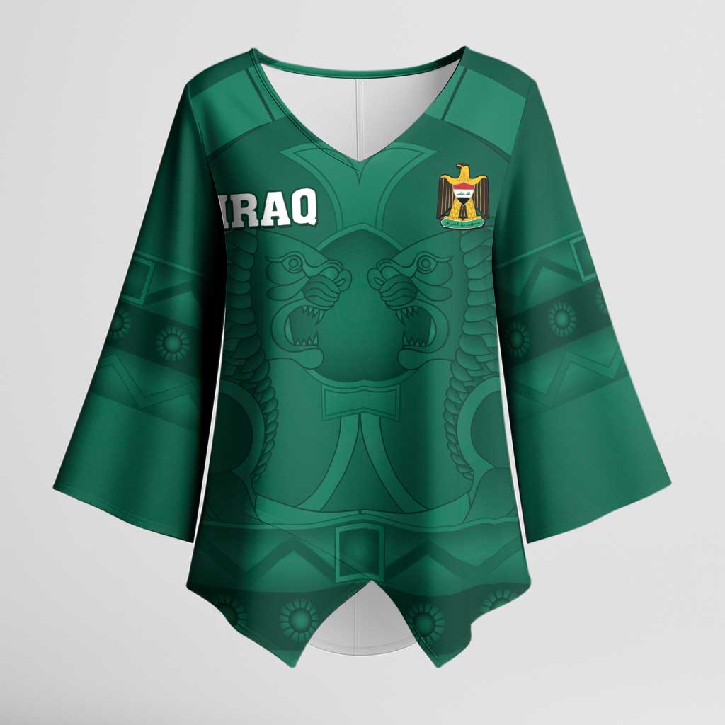 Iraq Football Custom Kimono Sleeve Blouse Mesopotamian Lion Pattern