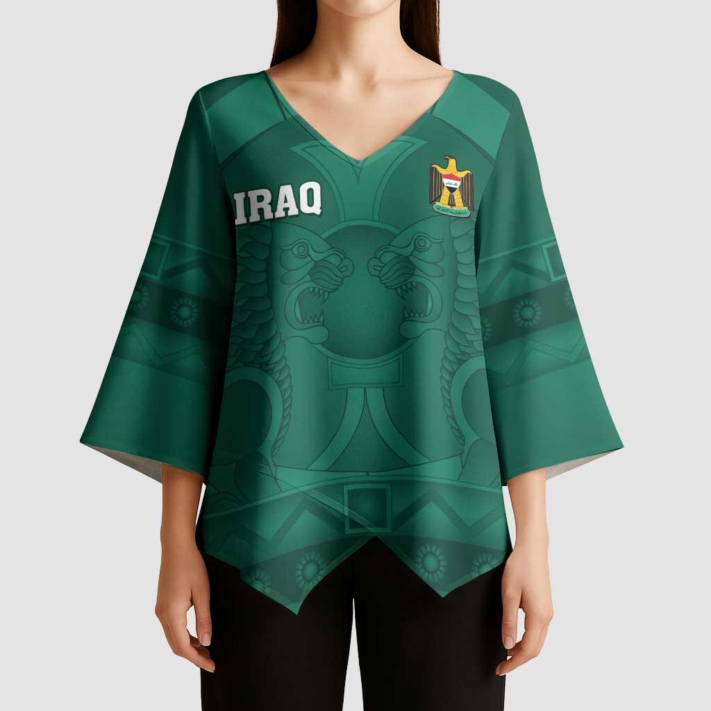 Iraq Football Custom Kimono Sleeve Blouse Mesopotamian Lion Pattern