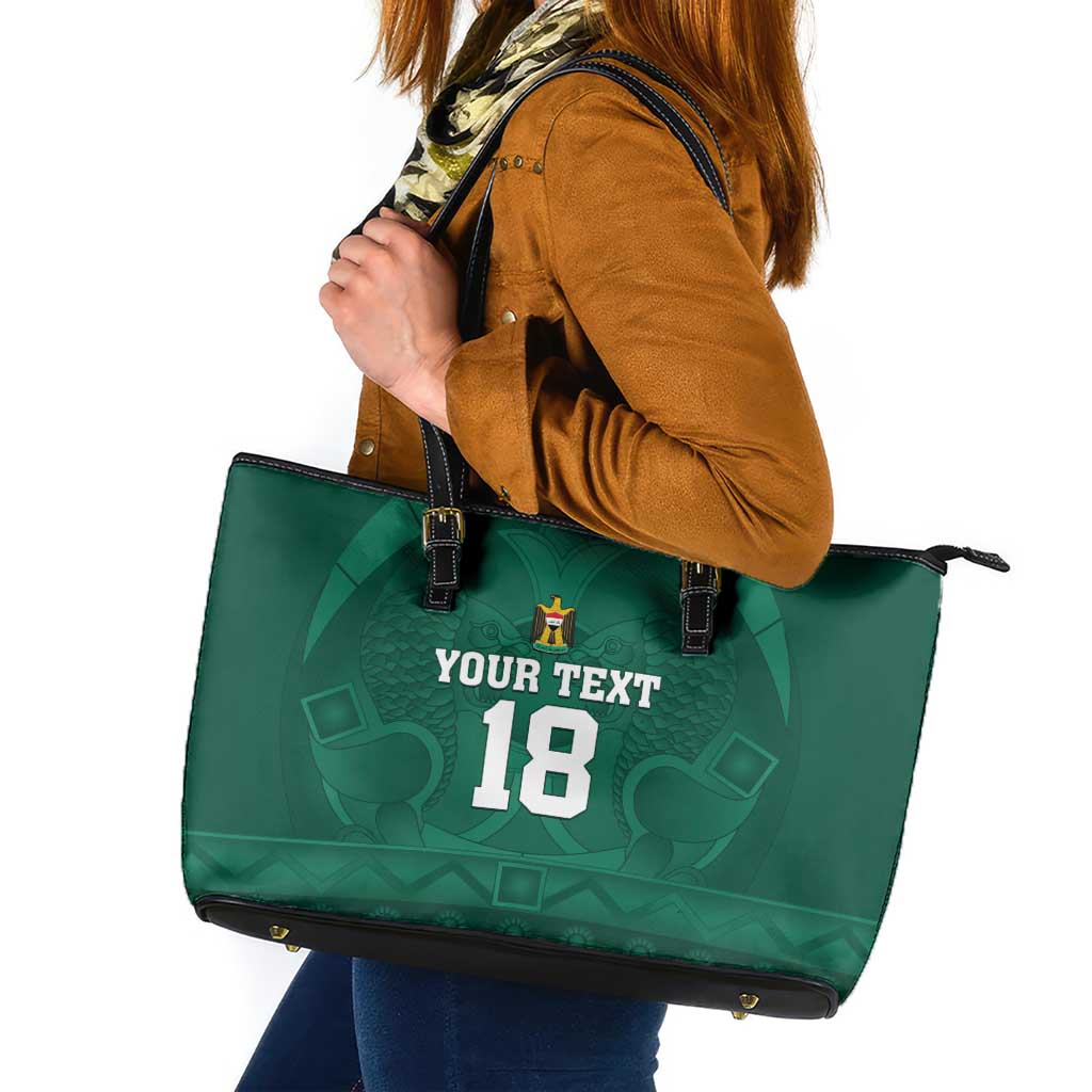 Iraq Football Custom Leather Tote Bag Mesopotamian Lion Pattern