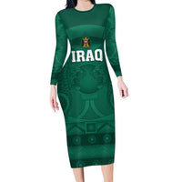 Iraq Football Custom Long Sleeve Bodycon Dress Mesopotamian Lion Pattern
