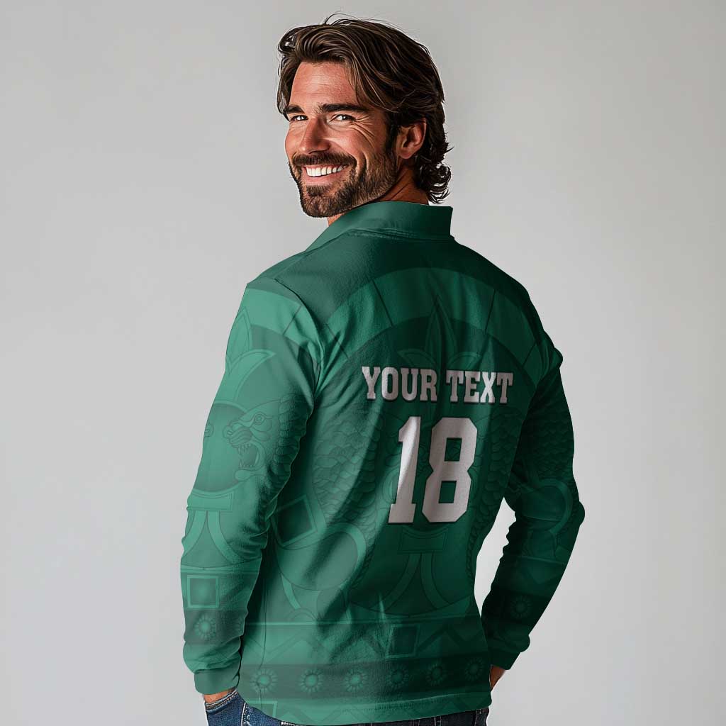 Iraq Football Custom Long Sleeve Polo Shirt Mesopotamian Lion Pattern