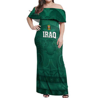 Iraq Football Custom Off Shoulder Maxi Dress Mesopotamian Lion Pattern