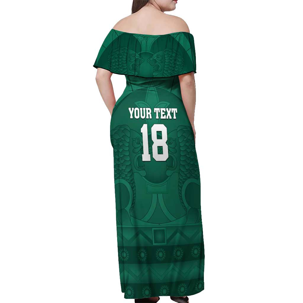 Iraq Football Custom Off Shoulder Maxi Dress Mesopotamian Lion Pattern