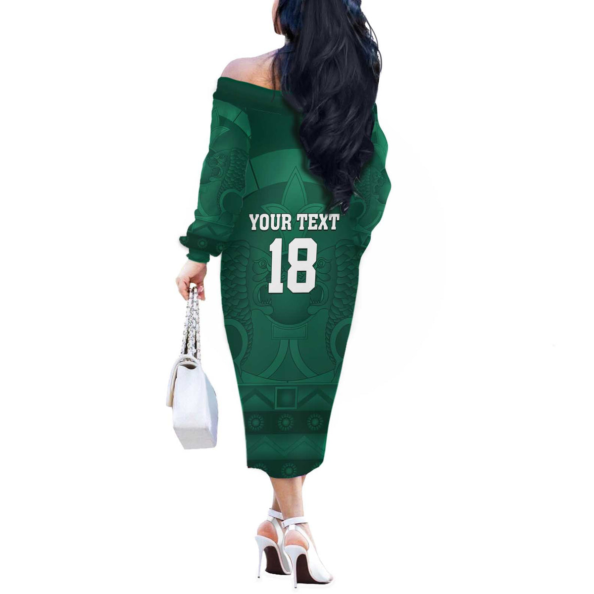 Iraq Football Custom Off The Shoulder Long Sleeve Dress Mesopotamian Lion Pattern