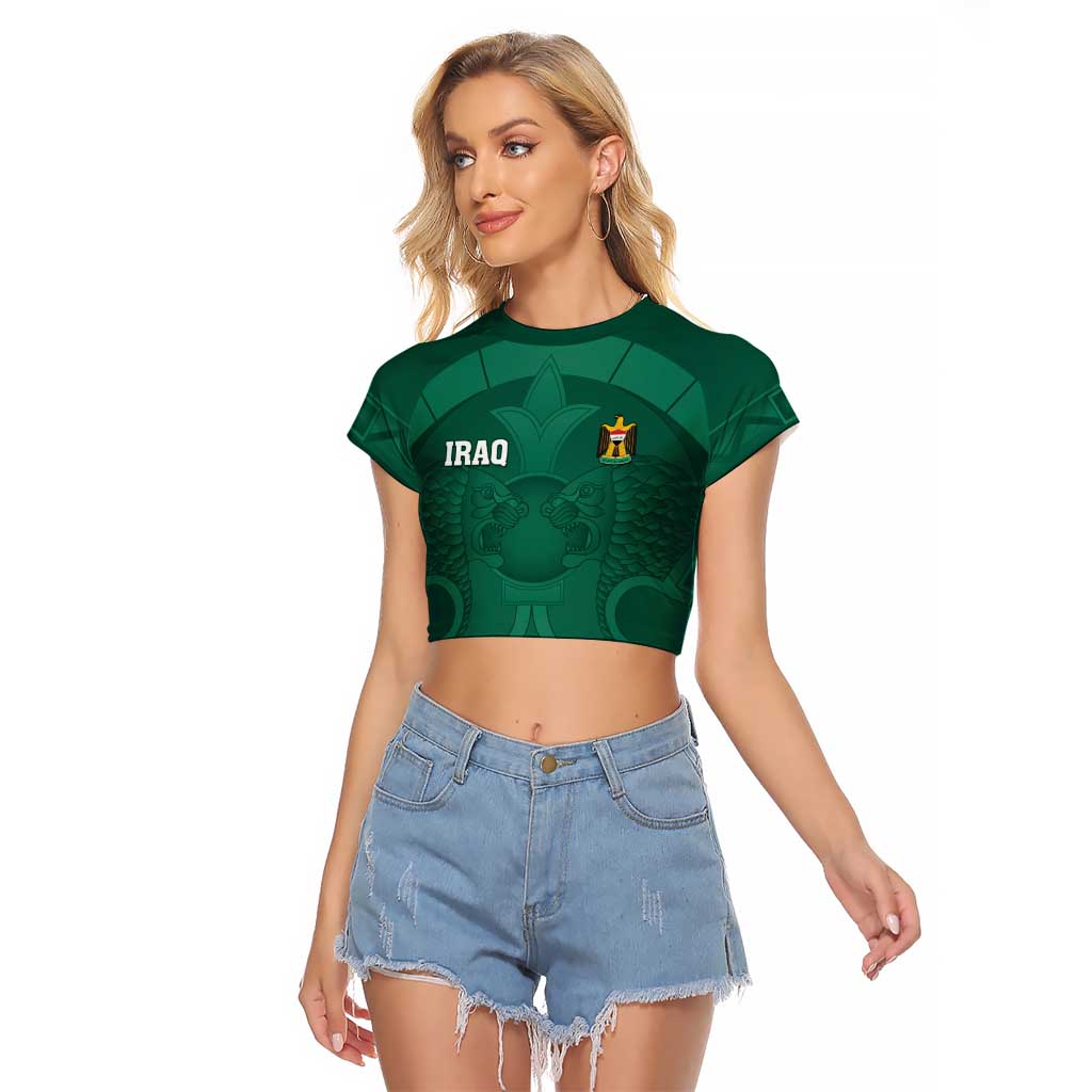 Iraq Football Custom Raglan Cropped T Shirt Mesopotamian Lion Pattern