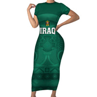 Iraq Football Custom Short Sleeve Bodycon Dress Mesopotamian Lion Pattern