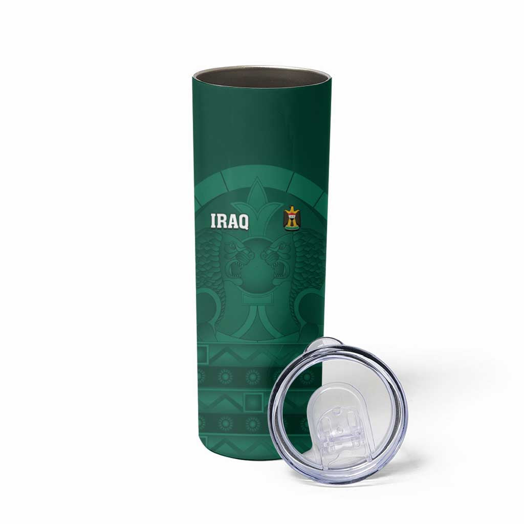 Iraq Football Custom Skinny Tumbler Mesopotamian Lion Pattern