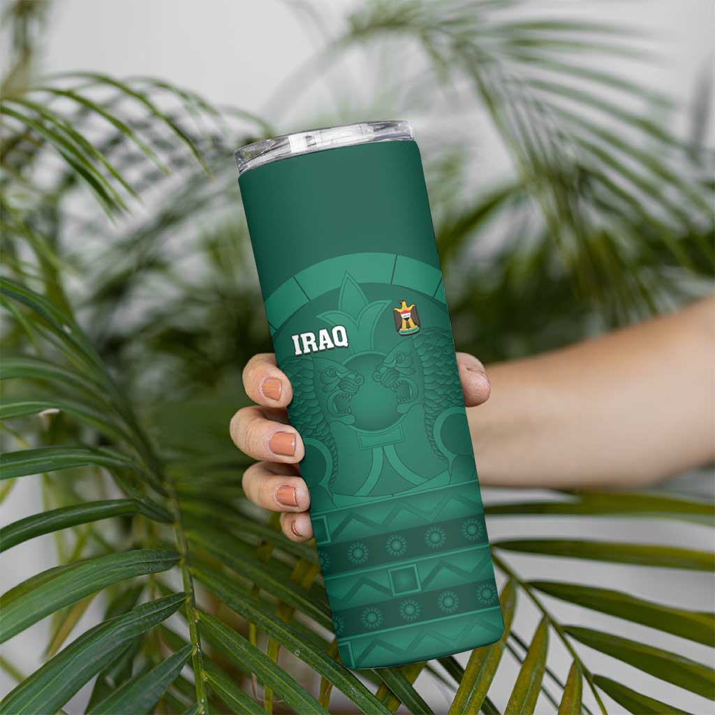 Iraq Football Custom Skinny Tumbler Mesopotamian Lion Pattern