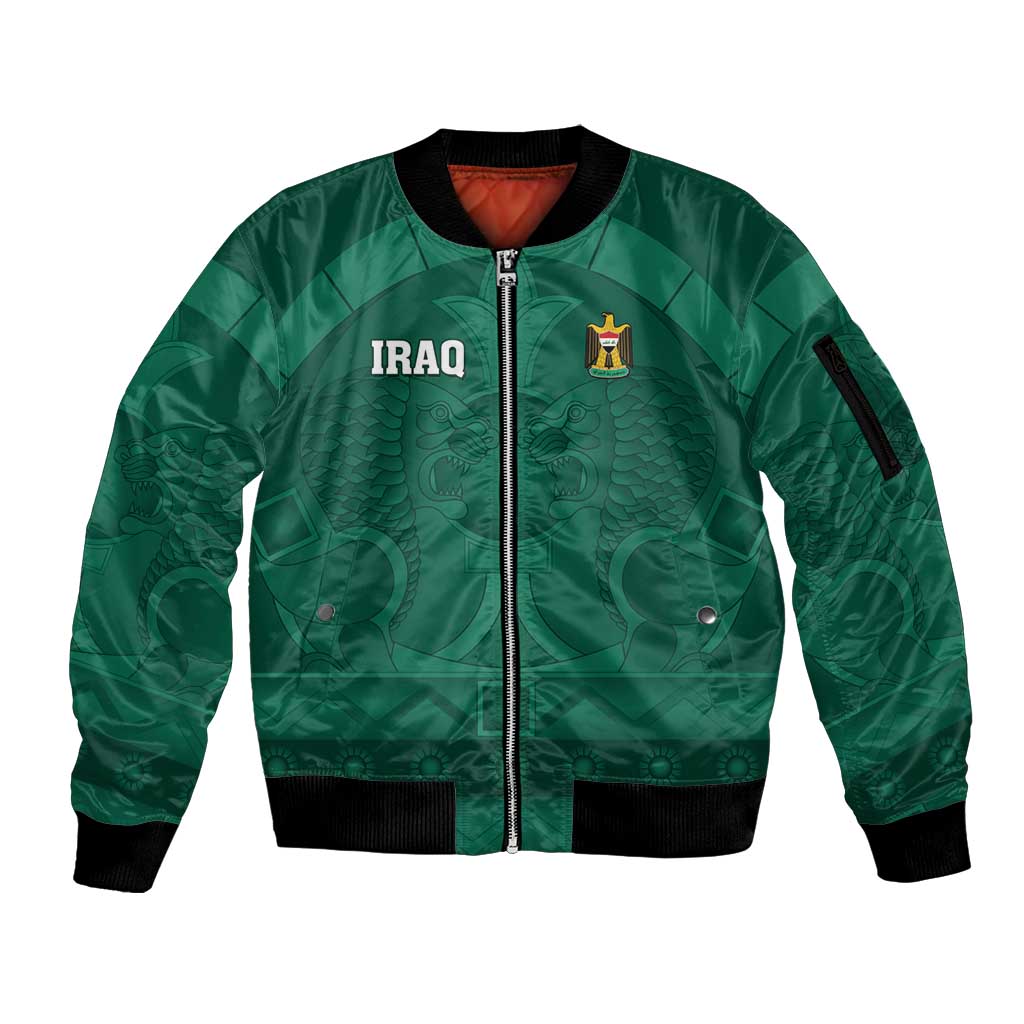 Iraq Football Custom Sleeve Zip Bomber Jacket Mesopotamian Lion Pattern
