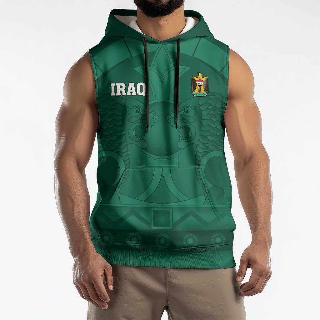 Iraq Football Custom Sleeveless Hoodie Mesopotamian Lion Pattern
