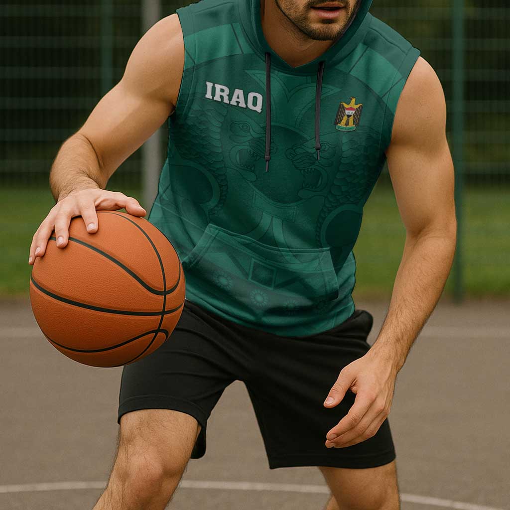 Iraq Football Custom Sleeveless Hoodie Mesopotamian Lion Pattern