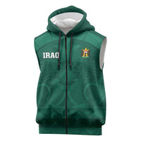 Iraq Football Custom Sleeveless Zip Hoodie Mesopotamian Lion Pattern