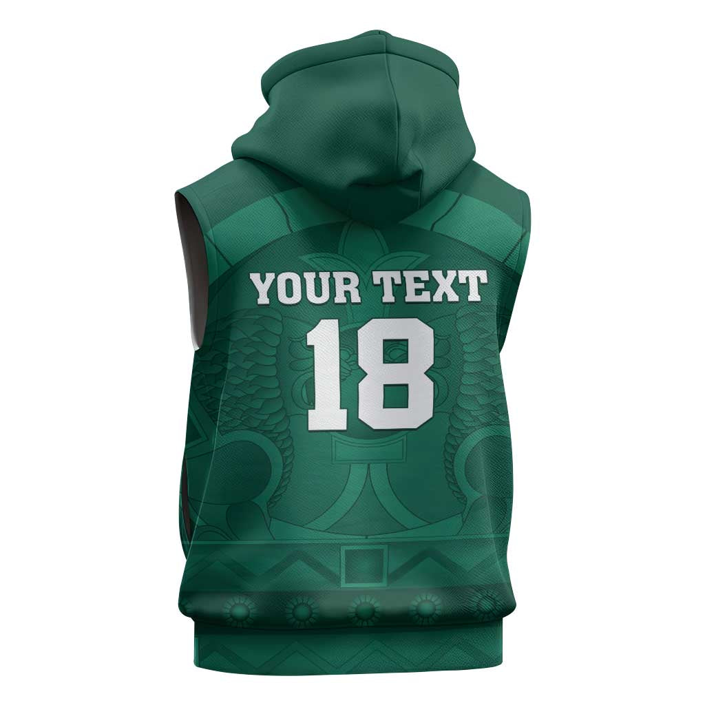 Iraq Football Custom Sleeveless Zip Hoodie Mesopotamian Lion Pattern