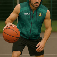 Iraq Football Custom Sleeveless Zip Hoodie Mesopotamian Lion Pattern
