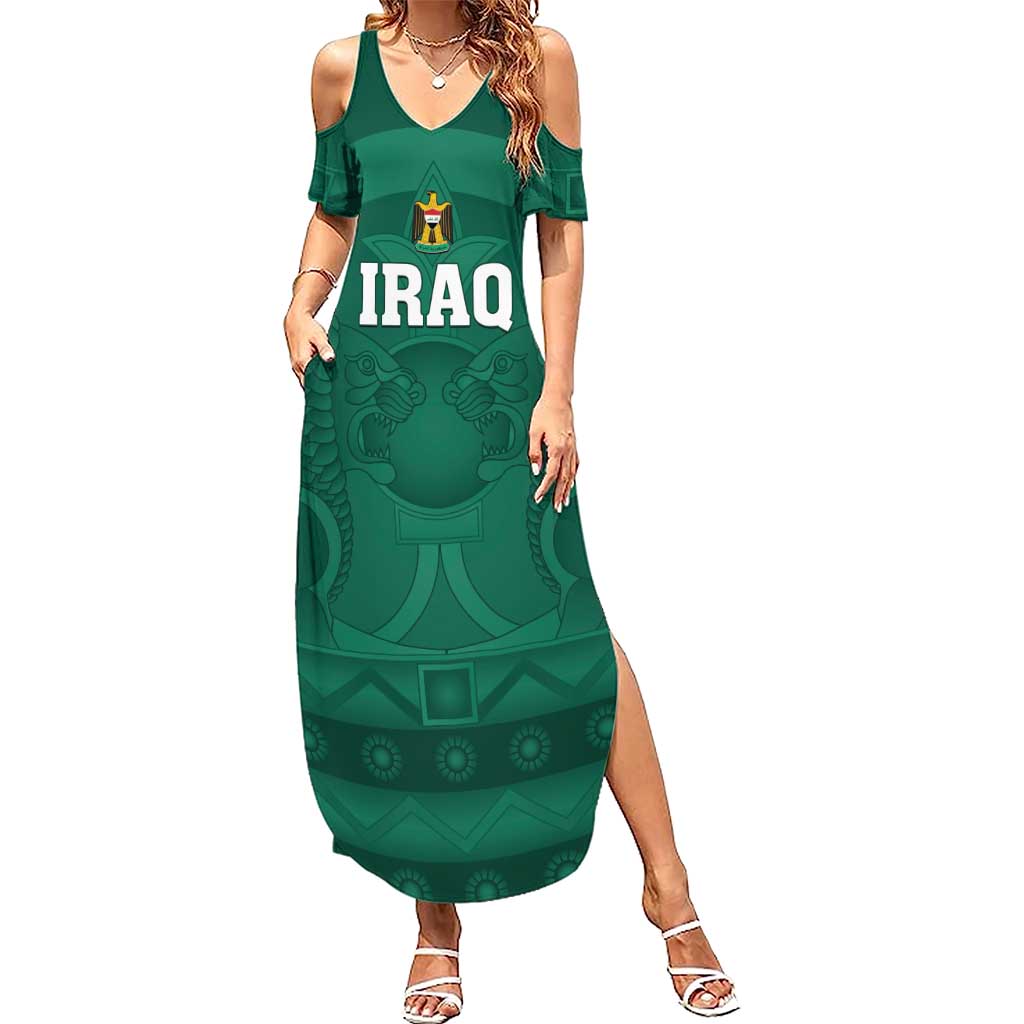 Iraq Football Custom Summer Maxi Dress Mesopotamian Lion Pattern